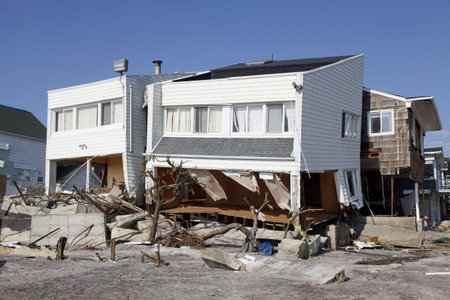 FAR ROCKAWAY, NY - NOVEMBER 11: Destroyed beach house in the aftermath of Hurricane Sandy on November 11, 2012 in Far Rockaway, NYのeditorial素材