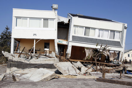 FAR ROCKAWAY, NY - NOVEMBER 11: Destroyed beach house in the aftermath of Hurricane Sandy on November 11, 2012 in Far Rockaway, NYのeditorial素材