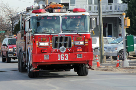 BREEZY POINT, NY - NOVEMBER 20: Firefighters arriving in hurricane devasteted area  in the aftermath...
