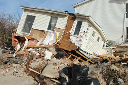 BREEZY POINT, NY - NOVEMBER 20: Destroyed beach  houses in the aftermath of Hurricane Sandy on November 20, 2012 in Breezy Point, NY. のeditorial素材
