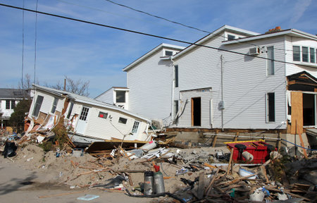BREEZY POINT, NY - NOVEMBER 20: Destroyed beach  houses in the aftermath of Hurricane Sandy on November 20, 2012 in Breezy Point, NY. のeditorial素材