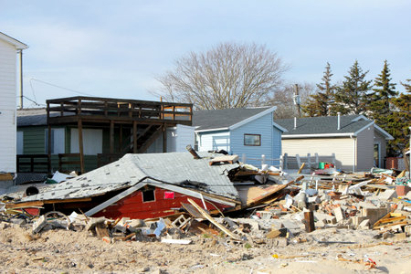 BREEZY POINT, NY - NOVEMBER 20: Destroyed beach  houses in the aftermath of Hurricane Sandy on November 20, 2012 in Breezy Point, NY. のeditorial素材