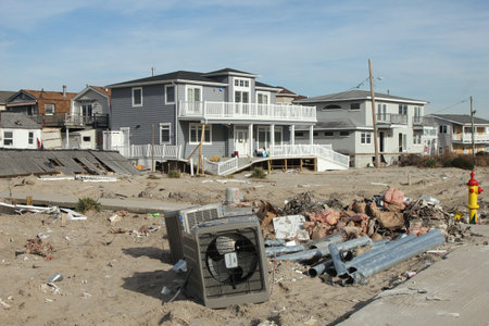 BREEZY POINT, NY - NOVEMBER 20: Destroyed beach  houses in the aftermath of Hurricane Sandy on November 20, 2012 in Breezy Point, NY. のeditorial素材
