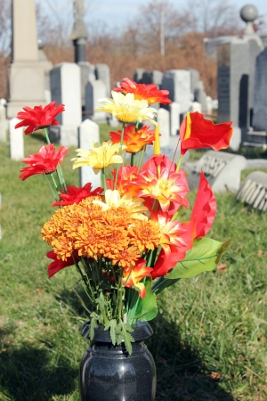 Flowers at the cemeteryの写真素材