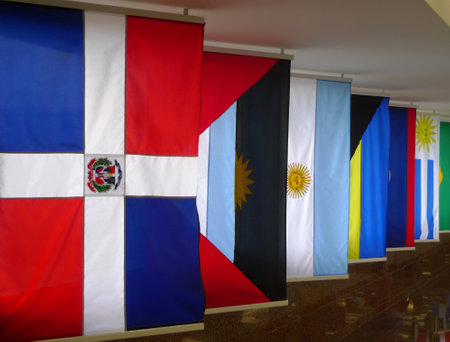 Caribbean and South American Flags: Dominican Republic, Antigua and Barbuda, Argentina, Bahamas, Belize and Uruguayのeditorial素材