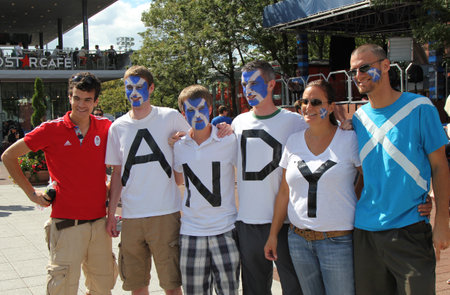 FLUSHING, NY - SEPTEMBER 10:  Andy Murray's  fans ready for final match at US OPEN 2012  at Billie Jean King National Tennis Center on September 10, 2012 in Flushing, NYのeditorial素材