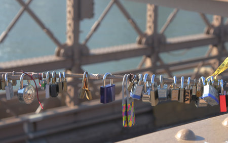 BROOKLYN, NEW YORK - JANUARY 6  Love locks at the Brooklyn Bridge on January 6, 2013 in Brooklyn, New York  Ritual of affixing padlocks, as symbol of love, to bridge is spread in Europe from 2000s  のeditorial素材
