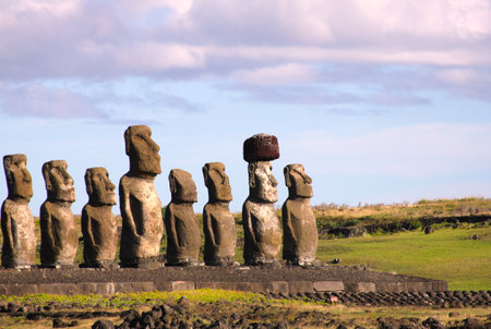 Moai at Ahu Tongariki, Easter Island, Chileのeditorial素材