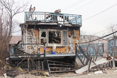 BREEZY POINT, NY- FEBRUARY 7:Hurricane devastated area in Breezy Point,NY three months after Hurricane Sandy on February 7, 2013. More than 80 houses were destroyed in out-of-control six-alarm blaze. のeditorial素材