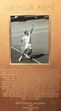 FLUSHING, NY - JULY 7: Arthur Ashe plaque at US Open Court of Champions at Billie Jean King National Tennis Center on July 7, 2012 in Flushing, NY. のeditorial素材