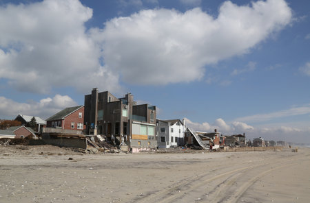 FAR ROCKAWAY, NY - FEBRUARY 28: Destroyed beach houses in devastated area four months after  Hurricane Sandy on February, 28, 2013 in Far Rockaway, NY のeditorial素材
