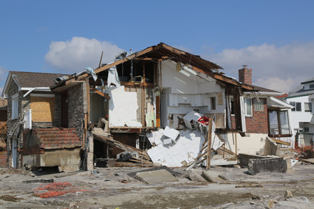 FAR ROCKAWAY, NY - FEBRUARY 28: Destroyed beach houses in devastated area four months after  Hurricane Sandy on February, 28, 2013 in Far Rockaway, NY のeditorial素材