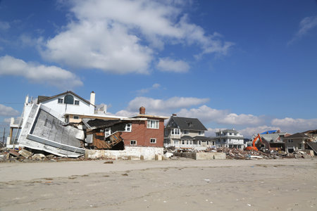 FAR ROCKAWAY, NY - FEBRUARY 28: Damaged beach house in devastated area four months after  Hurricane Sandy on February, 28, 2013 in Far Rockaway, NY  のeditorial素材