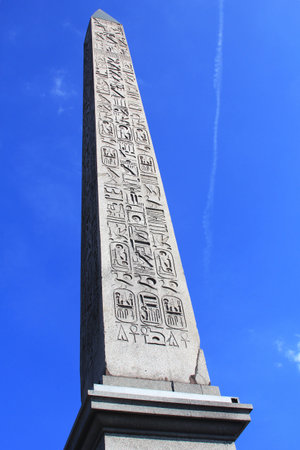 The Obelisk of Luxor. 23 meters high Egyptian obelisk standing at the center of the Place de la Concorde in Paris, Franceのeditorial素材