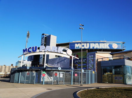 BROOKLYN, NY - MARCH 9: MCU ballpark a minor league baseball stadium in the Coney Island section of Brooklyn, the home team is the New York Mets - affiliated Brooklyn Cyclones  on March 9, 2013のeditorial素材