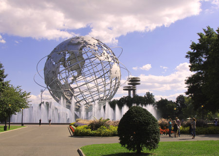FLUSHING, NY - SEPTEMBER 10:1964 New York Worlds Fair Unisphere in Flushing Meadows Park on September 10, 2012. It is the worlds largest global structure, rising 140 feet and weighing 700,000 poundsのeditorial素材