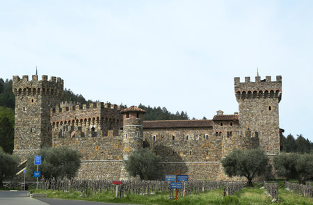 NAPA VALLEY, CA - MARCH 25: Castello di Amorosa Winery in Napa Valley on March 25, 2013. The castle interiors, which include 107 rooms on 8 levels,  cover approximately 121,000 square feetのeditorial素材