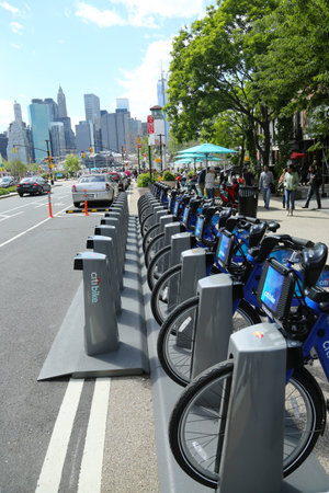 NEW YORK - May 26: Citi bike station ready for business in New York on May 26, 2013. NYC bike share system ready to hit the road in Manhattan and Brooklyn on May 27, 2013のeditorial素材