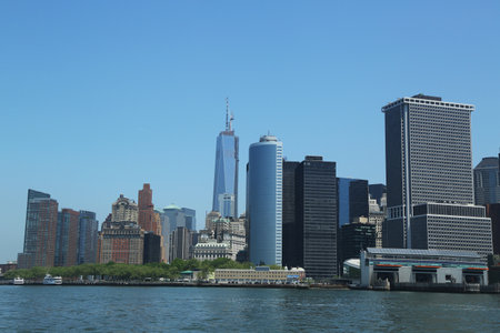 NEW YORK - MAY 21:Freedom Tower and Financial District on May 21, 2013.It has been the 3rd-tallest building in the world and the tallest building in the USA since its topping out on May 10, 2013 のeditorial素材