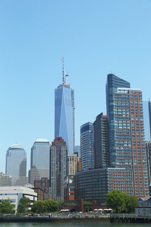 NEW YORK - MAY 21:Freedom Tower and Financial District on May 21, 2013.It has been the 3rd-tallest building in the world and the tallest building in the USA since its topping out on May 10, 2013 のeditorial素材