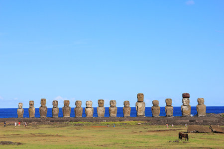 The famous fifteen moai at Ahu Tongariki, Easter Island のeditorial素材