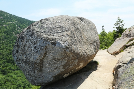 Bubble Rock on top of the South Bubble Mountain At Acadia National Park, Maine, USA の写真素材