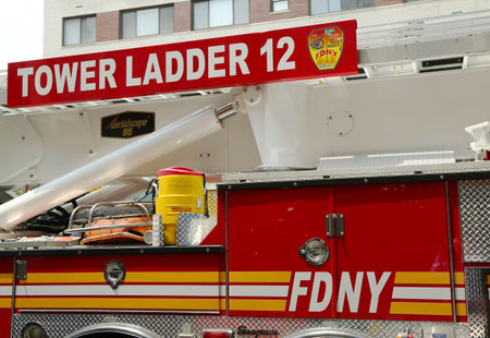 NEW YORK CITY - JUNE 27: FDNY Tower Ladder 12 truck in Manhattan on June 27, 2013.  FDNY is the...