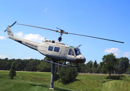 BANGOR, MAINE - JULY 4 Huey Helicopter UH-1D at the Vietnam War Memorial in Bangor, ME on July 4, 2013  Vietnam War Memorial dedicated to 339 Maine soldiers killed in action and missing in action who fought in the Vietnam Warのeditorial素材