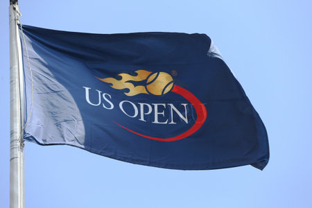 FLUSHING, NY - AUGUST 27   US Open flag  at Billie Jean King National Tennis Center during  US Open 2013 on August 27, 2013 in Flushing, NYのeditorial素材