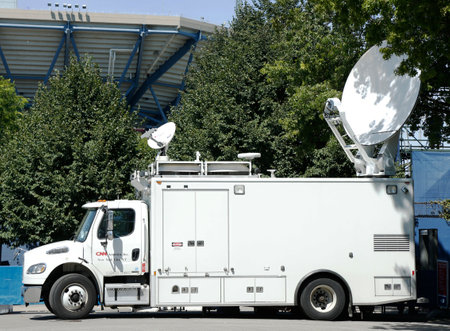 FLUSHING, NY -SEPTEMBER 7  CNN truck in the front of National Tennis Center on September 7, 2013 CNN was the first channel to provide 24-hour television news coverage  のeditorial素材