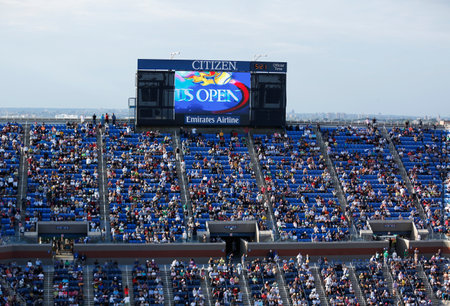 FLUSHING, NY - September 7  Arthur Ashe Stadium scoreboard at Billie Jean King National Tennis Center on September 7, 2013 in Flushing  Largest outdoor tennis-only venue in the world has 22 547 seats のeditorial素材