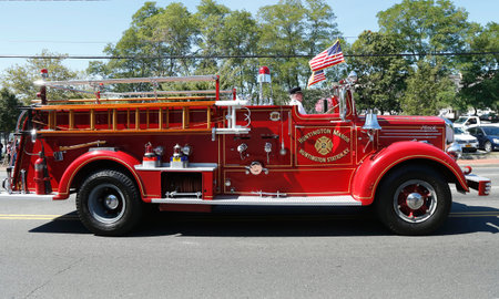HUNTINGTON, NY - SEPTEMBER 7  1950 Mack fire truck from Huntington Manor Fire Department at parade...