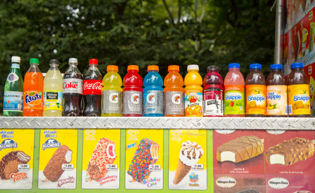 NEW YORK - SEPTEMBER 10  Soft beverages and ice cream at vendors cart in Central Park on September...