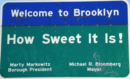 Welcome to Brooklyn sign near Verrazano bridgeの写真素材