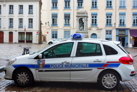 LYON, FRANCE - OCTOBER 10  Municipal police car in Lyon on October 10, 2013  The Municipal Police are the local police of towns and cities in France under the direct authority of the Mayorのeditorial素材