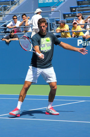 FLUSHING, NY - AUGUST 25   Grand Slam champion and professional tennis player Juan Martin Del Potro practices for US Open 2013 at Billie Jean King National Tennis Center on August  25, 2013 in Flushing, NYのeditorial素材