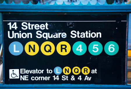 NEW YORK CITY - SEPTEMBER 1  Union Square Subway Station entrance at 14th Street in NYC on September 1, 2013   Owned by the NYC Transit Authority, the subway system has 469 stations in operationのeditorial素材