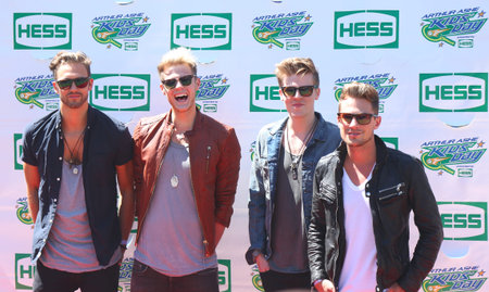 NEW YORK - AUGUST 24   British pop rock band Lawson attends the Arthur Ashe Kids Day 2013 at Billie...