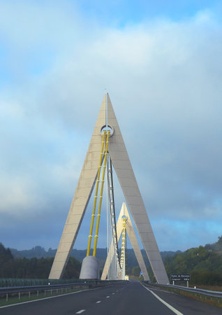 MESSIEX, FRANCE - OCTOBER 7  The Chavanon Viaduct in Messeix on October 7, 2013  One of the most original highway suspension bridges ever built, Le viaduc du Chavanon has a main span of 360 meters  のeditorial素材