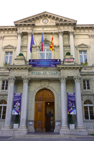 AVIGNON, FRANCE - OCTOBER 11 Hotel de Ville on October 11, 2013 in Avignon  It is also calls  City of Popes  because of the presence of popes and antipopes from 1309 to 1423 during the Catholic schismのeditorial素材