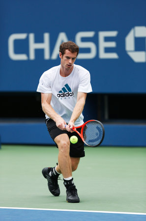 NEW YORK - SEPTEMBER 1 Two times Grand Slam champion Andy Murray practices for US Open 2013 at Billie Jean King National Tennis Center on September 1, 2013 in New Yorkのeditorial素材