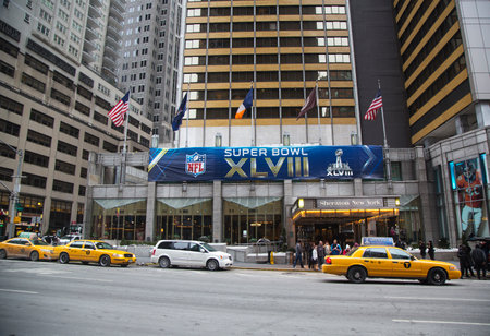 NEW YORK - JANUARY 26  Sheraton New York welcomes visitors during Super Bowl XLVIII week in Manhattan on January 26, 2014のeditorial素材