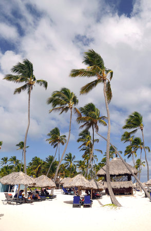 PUNTA CANA, DOMINICAN REPUBLIC - DECEMBER 31 Now Larimar All-inclusive Hotel guests enjoying at the Bavaro Beach in Punta Cana on December 31, 2013 のeditorial素材