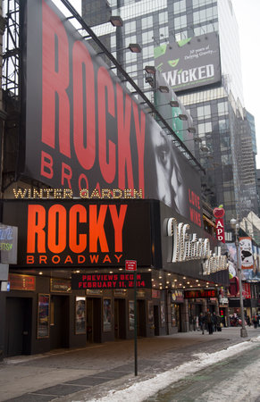 NEW YORK - JANUARY 26 The exterior of the Winter Garden theater, featuring the play Rocky The Musical on Broadway in New York City on January 26, 2014  Rocky  on Broadway preview begins on February 11のeditorial素材