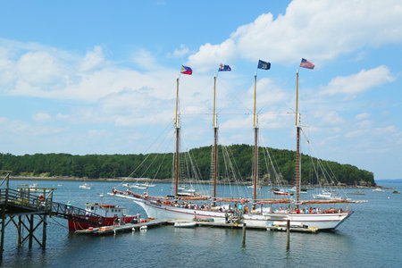 BAR HARBOR, MAINE - JULY 5  The Margaret Todd ship in historic Bar Harbor on July 5, 2013  Unique 151 foot four-masted schooner carries nine sails on her four masts のeditorial素材
