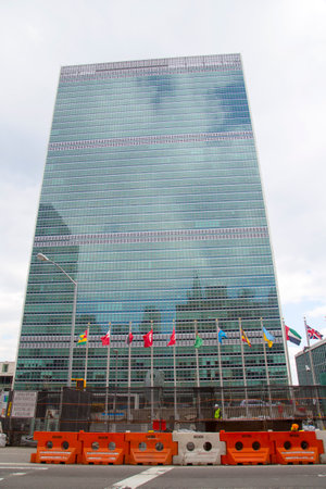 NEW YORK CITY - MARCH 20  The United Nations building in Manhattan on March 20, 2014 in New York  The complex has served as the official headquarters of the United Nations since its completion in 1952のeditorial素材