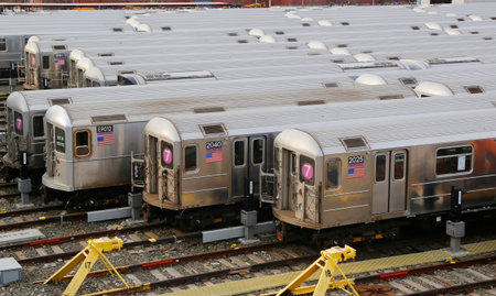 FLUSHING, NEW YORK - March 22  NYC subway cars in a depot on March 22, 2014  It is the most...