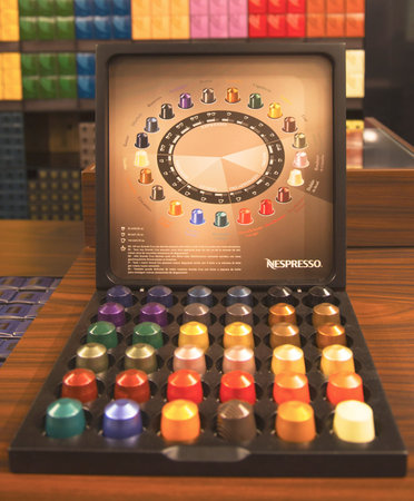 NEW YORK - APRIL1  Variety of coffee capsules in Nespresso store in New York on April 1, 2014 ...