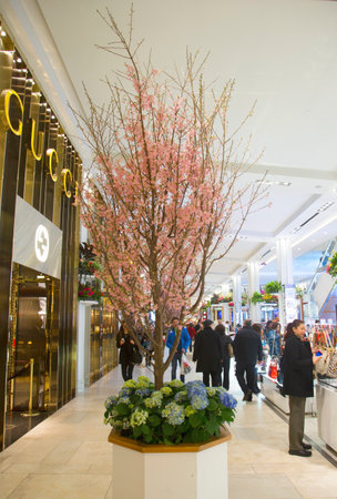 NEW YORK - APRIL 1  The Secret Garden theme flower decoration with Cherry tree during famous Macy s Annual Flower Show in the department store at the Herald Square in  Manhattan on April 1, 2014 のeditorial素材
