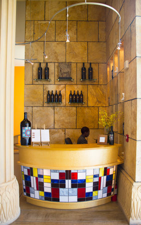 NAPA VALLEY, CA - APRIL 16 Reception at the tasting room at Darioush Winery in Napa Valley on April 16, 2014  Darioush winery, the first in America to combine architecture, design and Persian culture のeditorial素材